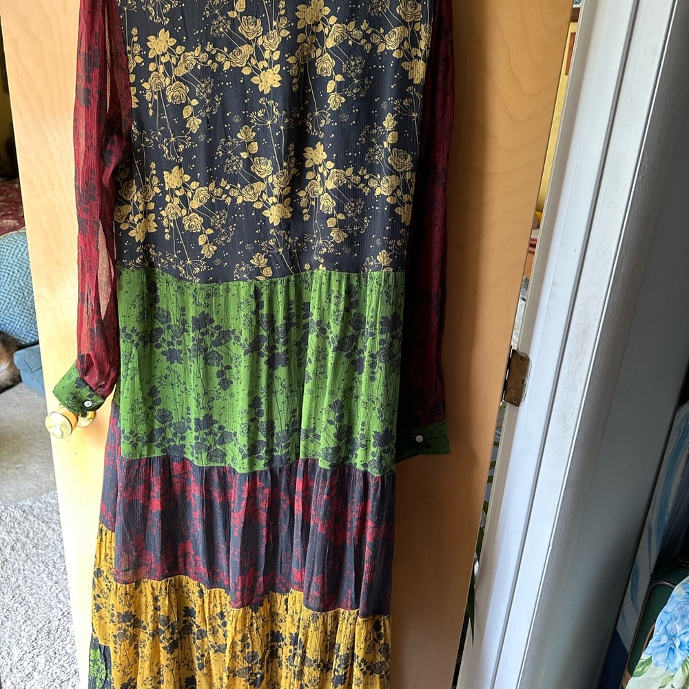❤️Anthropologie Mixed Roses Print 100% Silk Maxi Dress💋 by Carolina K size L - Picture 10 of 14